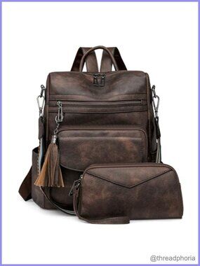 PU Leather Fashion Backpack Purse Convertible Travel Work Bag